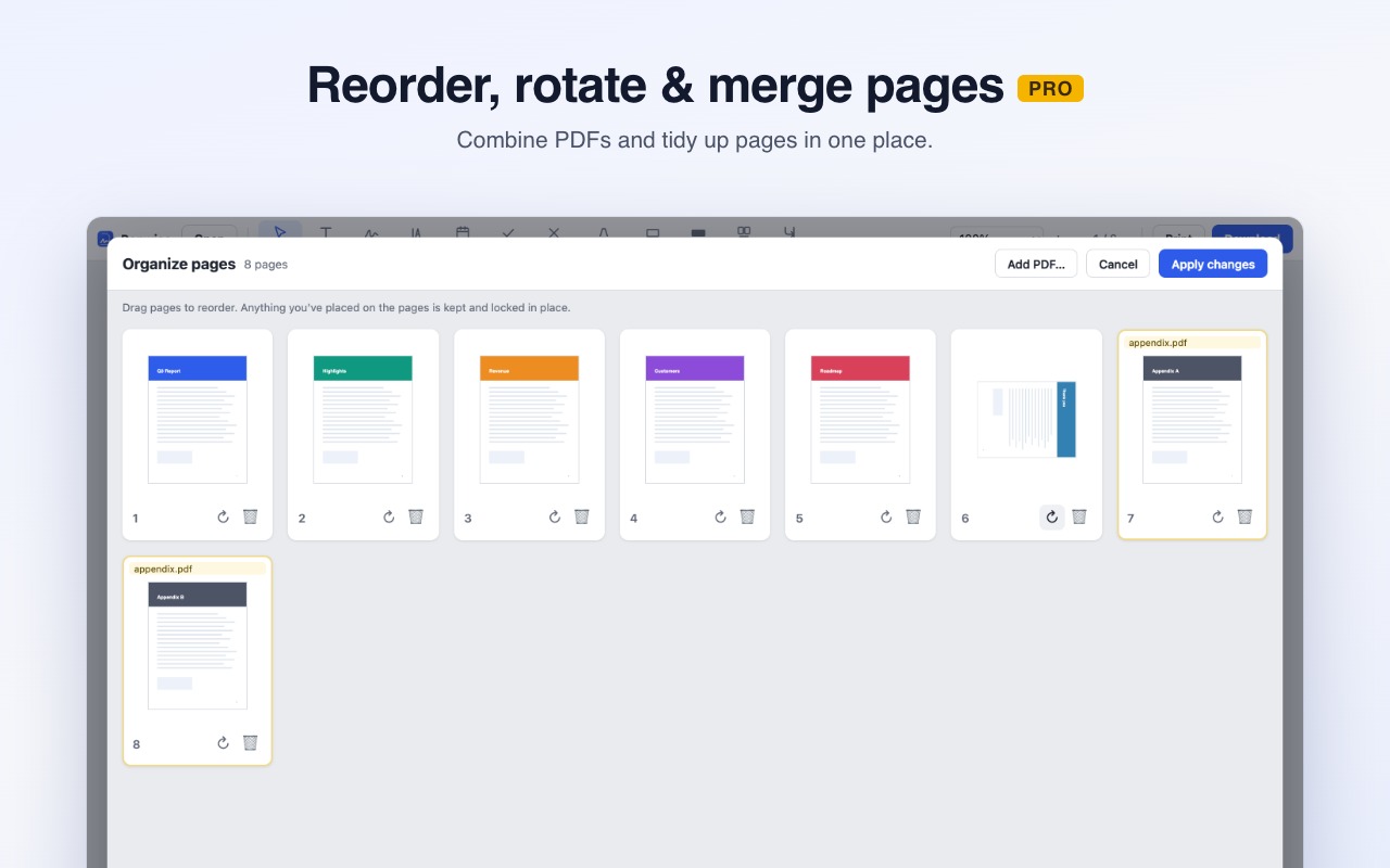 Page organizer with thumbnails